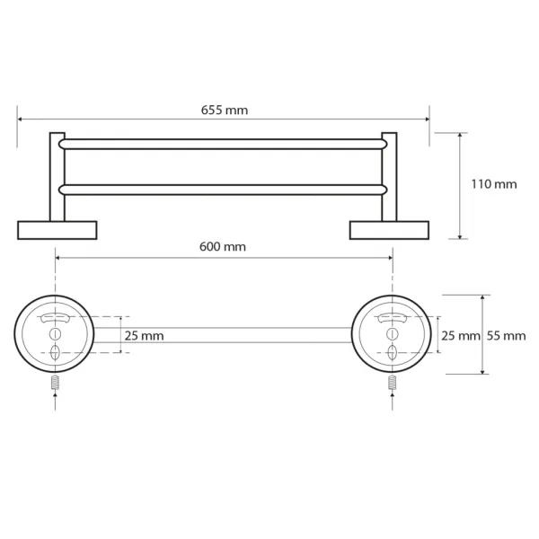 SAPHO - X-ROUND E dvojitý držák ručníků 600, chrom XR423