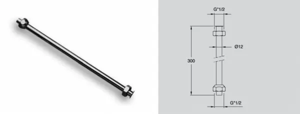 SILFRA - Trubička přímá pro urinál včetně matek, 1/2", průměr 12x300, chrom AT92151