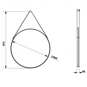 ORBITER zrkadlo guľaté s koženým opaskom, ø 60cm, čierna mat ORT060