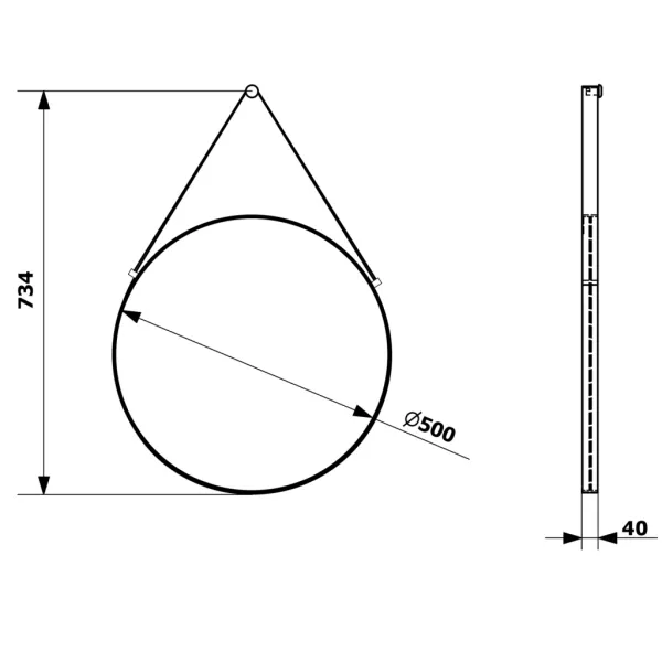SAPHO - ORBITER kulaté zrcadlo s koženým páskem ø 50cm, černá mat ORT050