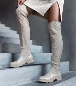 Gemre Bežové dlhé čižmy s elastickým zvrškom Daryla.