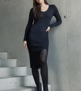 Gemre Dlhé čierne šaty s rozparkom Leona