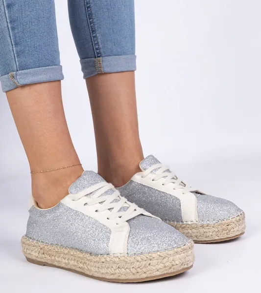 Gemre Strieborné dámske espadrilky zdobené glitrami Taredo