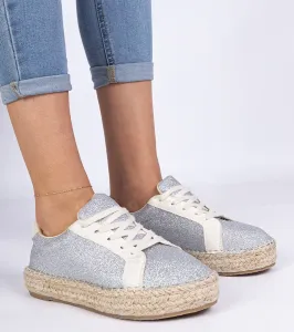 Gemre Strieborné dámske espadrilky zdobené glitrami Taredo