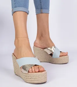 Gemre Džínové šľapky espadrilky na klinovom podpätku Lerada