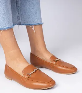 Gemre Hnedé elegantné mokasíny so zlatou ozdobou a zirkónmi Kalisa