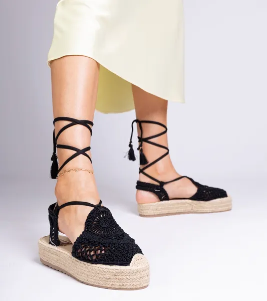 Gemre Čierne sandále espadrilky pletené Lemura
