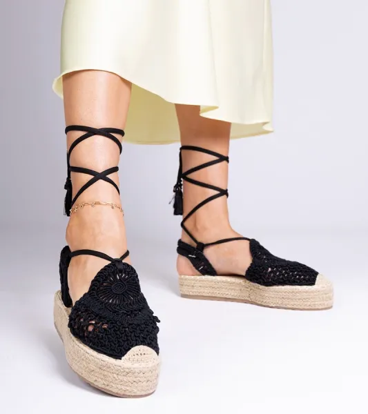 Gemre Čierne sandále espadrilky pletené Lemura