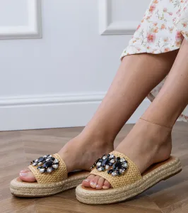 Gemre Béžové espadrilky s čiernymi kryštálmi Luas