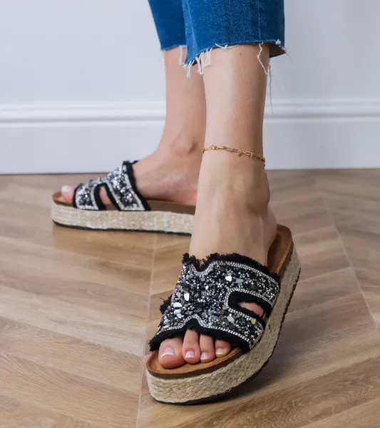 Gemre Čierne espadrilky s kamienkami a kamienkami Najros