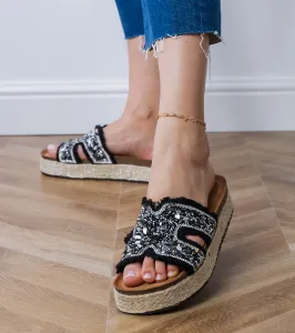 Gemre Čierne espadrilky s kamienkami a kamienkami Najros