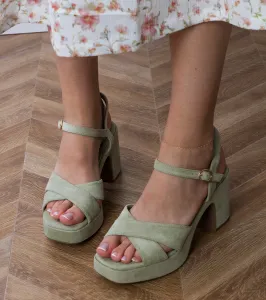 Gemre Zelené semišové sandále na podpätku Dures