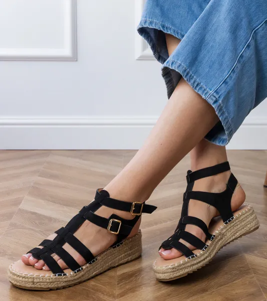Gemre Čierne sandále espadrilky na nízkej platforme Amur