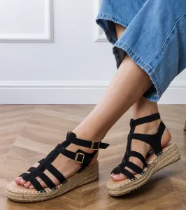Gemre Čierne sandále espadrilky na nízkej platforme Amur