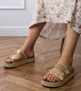 Gemre Zlaté brokátové espadrilky s prackami Induri