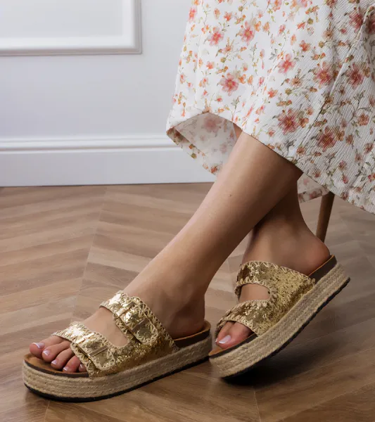 Gemre Zlaté brokátové espadrilky s prackami Induri