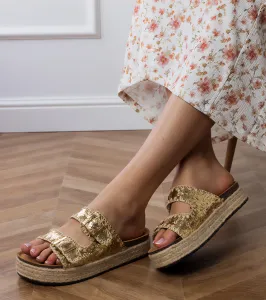 Gemre Zlaté brokátové espadrilky s prackami Induri