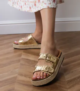 Gemre Zlaté brokátové espadrilky s prackami Induri