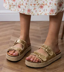 Gemre Zlaté brokátové espadrilky s prackami Induri