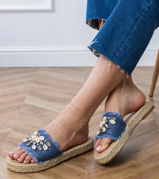 Gemre Modré pletené espadrilky s mušľami Morsa
