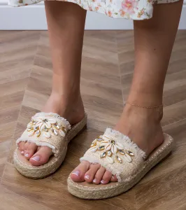Gemre Béžové pletené espadrilky s mušľami Morsa