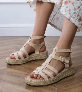 Gemre Béžové sandále espadrilky na nízkej platforme Amur
