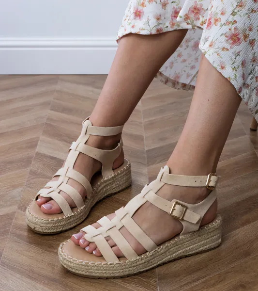 Gemre Béžové sandále espadrilky na nízkej platforme Amur