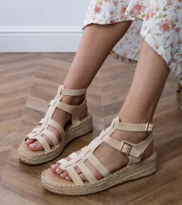 Gemre Béžové sandále espadrilky na nízkej platforme Amur