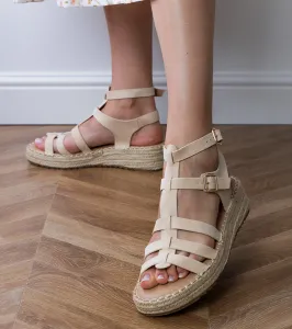 Gemre Béžové sandále espadrilky na nízkej platforme Amur