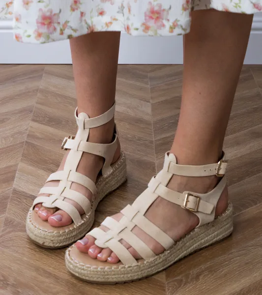 Gemre Béžové sandále espadrilky na nízkej platforme Amur