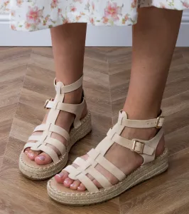 Gemre Béžové sandále espadrilky na nízkej platforme Amur
