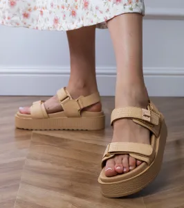Gemre Béžové sandále na platforme so suchými zipsami Areka
