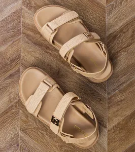 Gemre Béžové sandále na platforme so suchými zipsami Areka