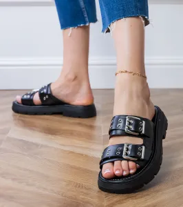 D/CEO Black flat sandals with buckles on straps Liluna