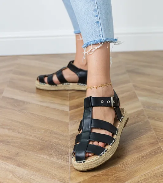 Gemre Čierne sandále espadrilky uzavreté Kleona