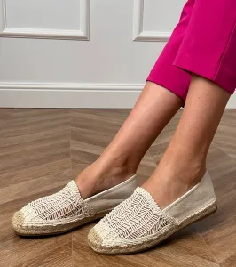 marka niezdefiniowana Béžové ažúrové espadrilky na platforme Plevis