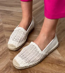 marka niezdefiniowana Béžové ažúrové espadrilky na platforme Plevis