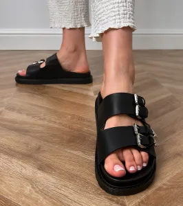 Gemre Čierne dámske šľapky s ozdobnými prackami Fetta