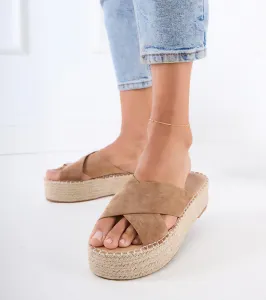 Gemre Hnedé šľapky espadrilky s remienkami na platforme Jerisa