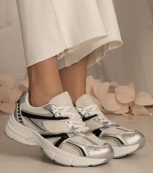 Gemre Strieborné dámske športové tenisky s trblietkami Bakari