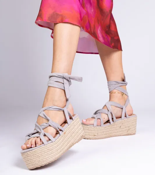Gemre Sivé sandále espadrilky na vysokej platforme Narita