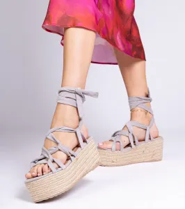 Gemre Sivé sandále espadrilky na vysokej platforme Narita