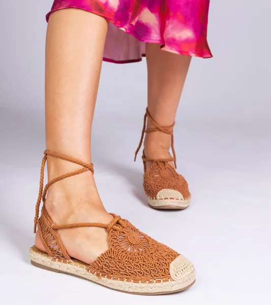 Gemre Hnedé sandále espadrilky na plochej podrážke Relis