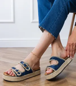 Gemre Tmavomodré brokátové espadrilky s prackami Induri