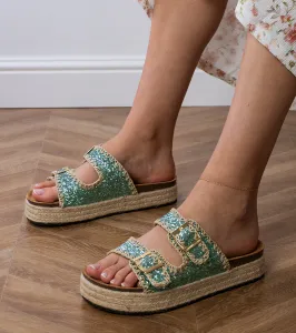 Gemre Zelené brokátové espadrilky s prackami Induri