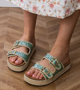 Gemre Zelené brokátové espadrilky s prackami Induri