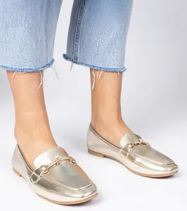 Gemre Zlaté elegantné mokasíny so zlatou ozdobou a zirkónmi Kalisa