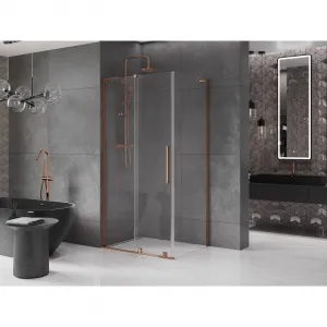 MEXEN/S - Velar L sprchovací kút, posuvné dvere 100 x 85, transparent, ružové zlato 871-100-085-03-60