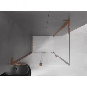 MEXEN/S - Velar L sprchovací kút, posuvné dvere 100 x 70, transparent, ružové zlato 871-100-070-03-60