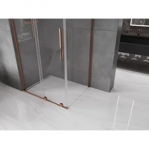 MEXEN/S - Velar L sprchovací kút, posuvné dvere 90 x 80, transparent, ružové zlato 871-090-080-03-60